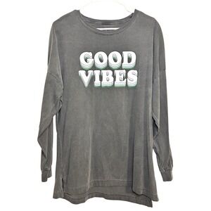 Womens Long Sleeve‎ Graphic T-Shirt Charcoal Gray Medium BE. Good Good Vibes